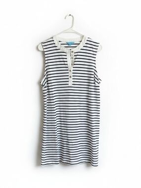 Draper James Sleeveless Striped Henley Dress - White & Blue